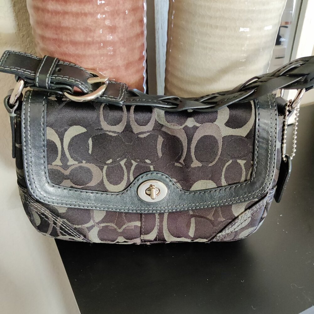 COACH Signature Canvas Turnlock Shoulder Bag - Black & Gray